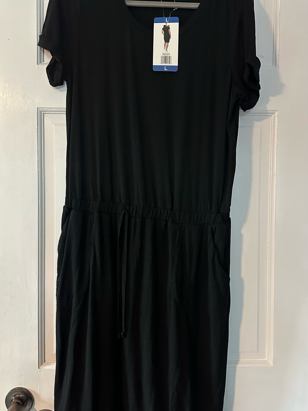 Classic Black Midi Dress with Drawstring Waist